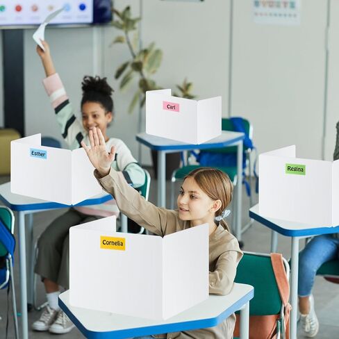 24 حزمة من أغطية الخصوصية البيضاء لمكاتب الطلاب - بلاستيك متين قابل للمسح - فواصل اختبار للفصل الدراسي - دروع خصوصية سهلة التنظيف لفواصل مكتب اختبار الطلاب - تتضمن ملصقات إضافية in Kuwait