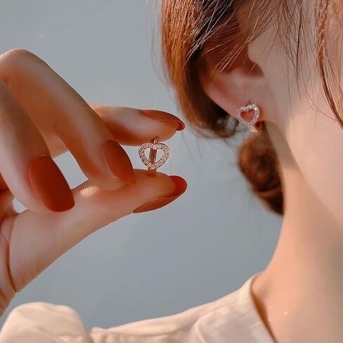 SLUYNZ Sterling Silver CZ Heart Hoop Earrings for Women Teen Girls Hollow Heart Small Hoop Earrings Huggie in Kuwait