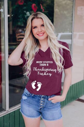 Thankful Grateful Expecting Shirt Women Thanksgiving Pregnancy Shirt Fall Pregnancy Announcement Shirt Top in Saudi Arabia