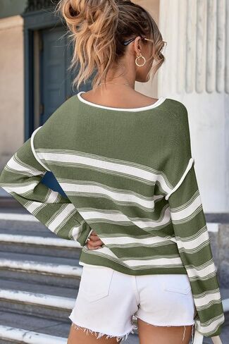 EVALESS Womens Sweater 2024 Fall Winter Crewneck Long Sleeve Color Block Striped Sweaters Casual Knit Pullover Jumper Tops in Saudi Arabia
