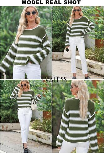 EVALESS Womens Sweater 2024 Fall Winter Crewneck Long Sleeve Color Block Striped Sweaters Casual Knit Pullover Jumper Tops in Saudi Arabia