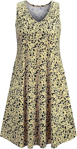 Ivicoer Women's Summer Beach Dresses V-Neck Floral Printed Tank Swing Dress Plus Size with Pocket(L-5XL) in Kuwait