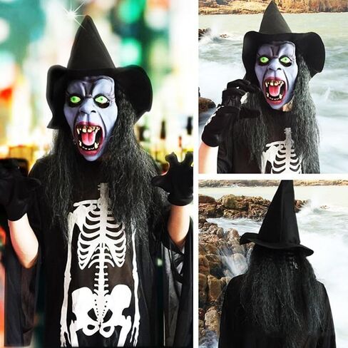 Scary Old Women Witch Mask with Hair Hat Halloween Costume Horror Witch Evil Ghost Mask Carnival Party Props in Saudi Arabia