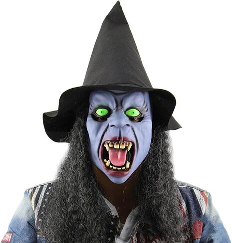Scary Old Women Witch Mask with Hair Hat Halloween Costume Horror Witch Evil Ghost Mask Carnival Party Props in Saudi Arabia