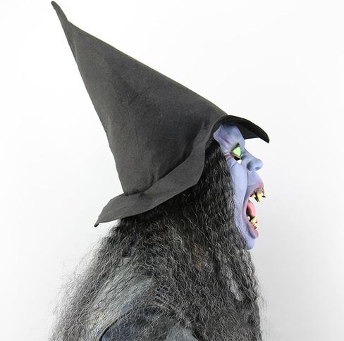 Scary Old Women Witch Mask with Hair Hat Halloween Costume Horror Witch Evil Ghost Mask Carnival Party Props in Saudi Arabia