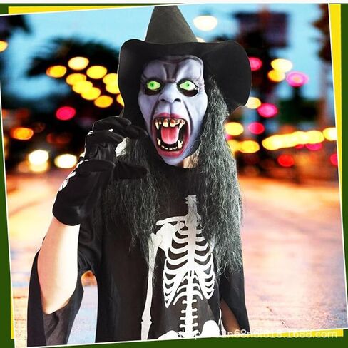 Scary Old Women Witch Mask with Hair Hat Halloween Costume Horror Witch Evil Ghost Mask Carnival Party Props in Saudi Arabia