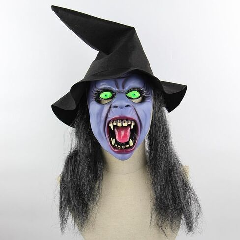 Scary Old Women Witch Mask with Hair Hat Halloween Costume Horror Witch Evil Ghost Mask Carnival Party Props in Saudi Arabia