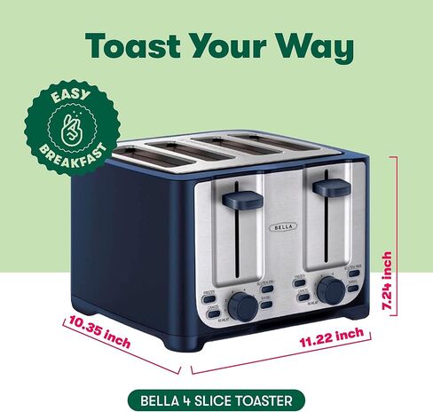 BELLA 2 Slice Toaster with Auto Shut Off - Extra Wide Slots & Removable Crumb Tray and Cancel, Defrost & Reheat Function - Toast Bread, Bagel & Waffle, Aqua in Saudi Arabia