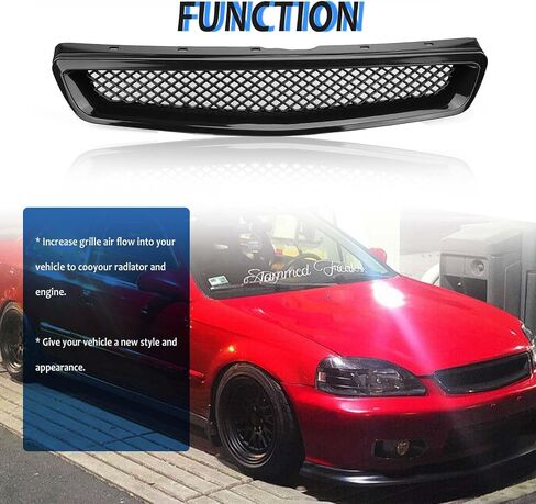 Front Bumper Grille Fit 1999-2000 for Civic Coupe/Sedan JDM Type R ABS Black Mesh Front Upper Grill Guard Replacement Part in Saudi Arabia