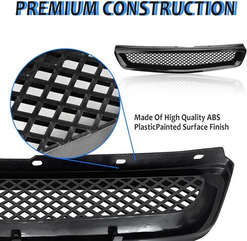 Front Bumper Grille Fit 1999-2000 for Civic Coupe/Sedan JDM Type R ABS Black Mesh Front Upper Grill Guard Replacement Part in Saudi Arabia