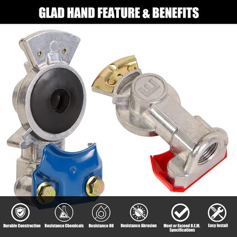 38 درجة Gladhands، خدمة الطوارئ العالمية الألومنيوم Gladhand الفرامل خرطوم الهواء اقتران أجزاء عدة المصافحة موصلات لشبه الشاحنات المقطورات والجرارات، 1 قطعة أحمر 1 قطعة أزرق in Kuwait