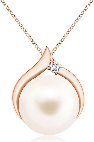 Angara Natural Freshwater Cultured Pearl Solitaire Pendant with Diamond for Women, Girls in 14K Yellow Gold (Grade- AA, 8mm Freshwater Cultured Pearl) June Birthstone Jewelry Gift for Her in Kuwait