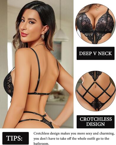 Avidlove Women Lingeries Deep V Teddy Lingerie Sexy Lace Bodysuit Cut Out One Piece Mini Babydoll in Saudi Arabia