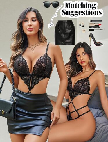 Avidlove Women Lingeries Deep V Teddy Lingerie Sexy Lace Bodysuit Cut Out One Piece Mini Babydoll in Saudi Arabia
