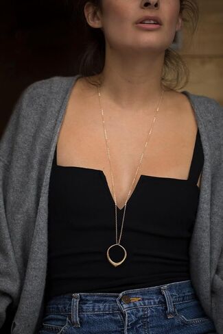 SOFYBJA 18K Gold Plated Circle Pendant Necklace Long Satellite Beaded Chain Jewelry for Women Dainty Hammered Karma Open Circle Charm Geometric Necklace… in Kuwait