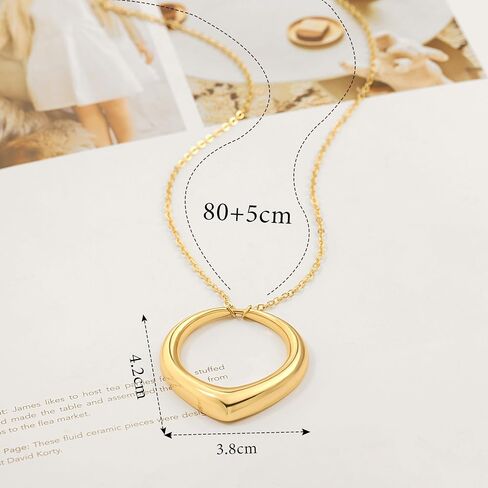 SOFYBJA 18K Gold Plated Circle Pendant Necklace Long Satellite Beaded Chain Jewelry for Women Dainty Hammered Karma Open Circle Charm Geometric Necklace… in Kuwait