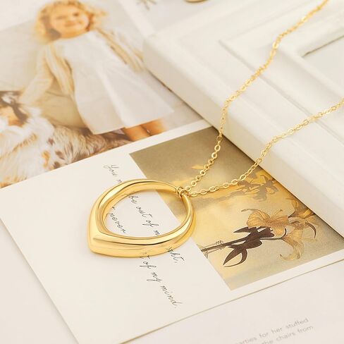 SOFYBJA 18K Gold Plated Circle Pendant Necklace Long Satellite Beaded Chain Jewelry for Women Dainty Hammered Karma Open Circle Charm Geometric Necklace… in Kuwait