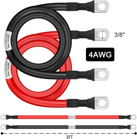 Battery Cable 4 Gauge 3FT, 4AWG Battery Power Inverter Cables (1 Positive & 1 Negative) with 5/16" Lugs Terminals for Automotive Solar Marine Boat RV Car Motorcycle in Saudi Arabia