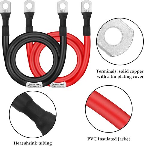Battery Cable 4 Gauge 3FT, 4AWG Battery Power Inverter Cables (1 Positive & 1 Negative) with 5/16" Lugs Terminals for Automotive Solar Marine Boat RV Car Motorcycle in Saudi Arabia