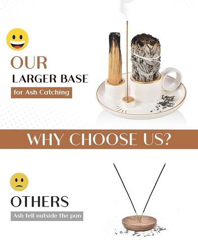 Incense Holder, 4 in 1 Palo Santo Holder for Burning Sage and Sticks, 5.9 Inch Ceramic Incense Burner and Ash Catcher Tray with Handle, White Candle Holder for Meditation Home Zen Decor Gift in Kuwait
