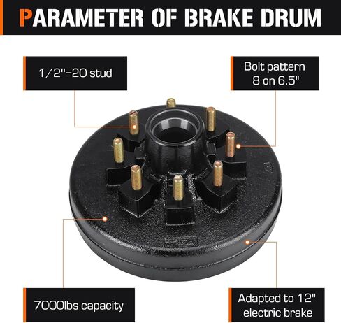 8 on 6.5" Bolt Circle Hub Drum Kits w/ 12" x 2" Left and Right Electric Brake for 7,000lbs Trailer Axle,cone bearing in Saudi Arabia