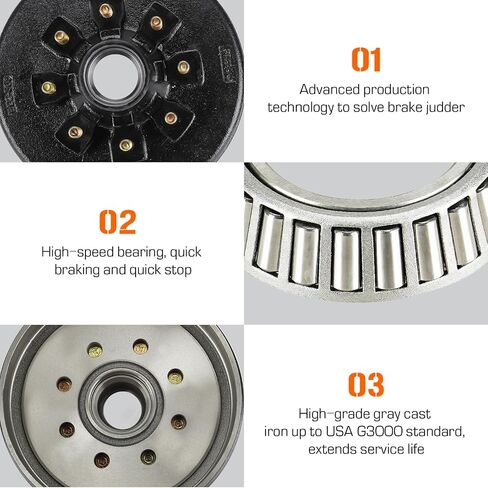 8 on 6.5" Bolt Circle Hub Drum Kits w/ 12" x 2" Left and Right Electric Brake for 7,000lbs Trailer Axle,cone bearing in Saudi Arabia