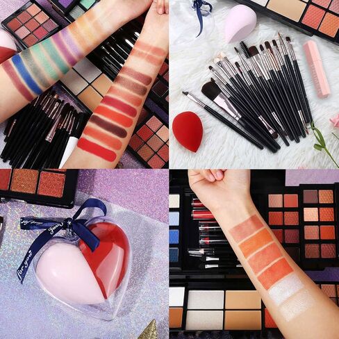 Makeup Gift Sets For Women Full Kits - 84 Colors Makeup Palette Contain Eyeshadow, Blusher, Lip Gloss, Lipsticks, Highlighter, Contour, Eyeliner Pencil, Mirror + 15Pcs Makeup Brushes + 2Pcs Heart Shape Sponge Puff + Eyeshadow Base Primer All In One Make U in Saudi Arabia