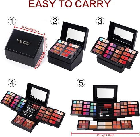 Makeup Gift Sets For Women Full Kits - 84 Colors Makeup Palette Contain Eyeshadow, Blusher, Lip Gloss, Lipsticks, Highlighter, Contour, Eyeliner Pencil, Mirror + 15Pcs Makeup Brushes + 2Pcs Heart Shape Sponge Puff + Eyeshadow Base Primer All In One Make U in Saudi Arabia