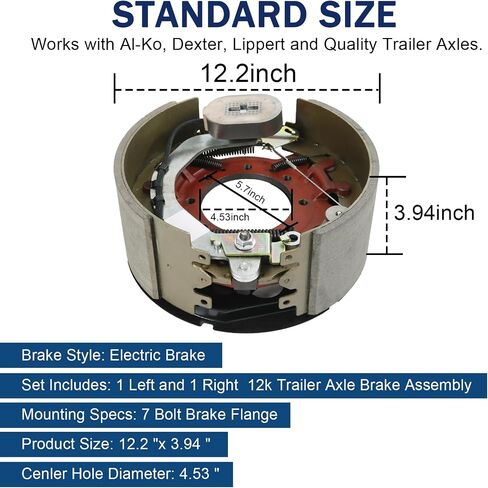 12-1/4" x 5" (12.25" X 5") Electric Trailer Brake Assembly Pair for 12,000 LBS (12K) Trailer Axles Left and Right Electric Trailer Brakes in Kuwait