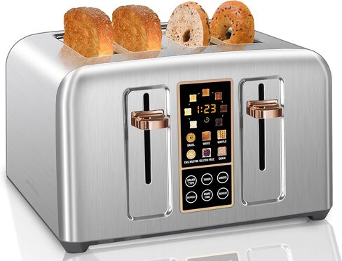 SEEDEEM 4 Slice Stainless Steel Toaster, 1.5" Wide Slots, Dark Metallic | Toaster 4 Slice, 6 Bread Type, 7 Shade Settings, 1.5'' Wide Slots, Cancel/Defrost/Reheat, Removable Crumb Tray, 1800W in Kuwait