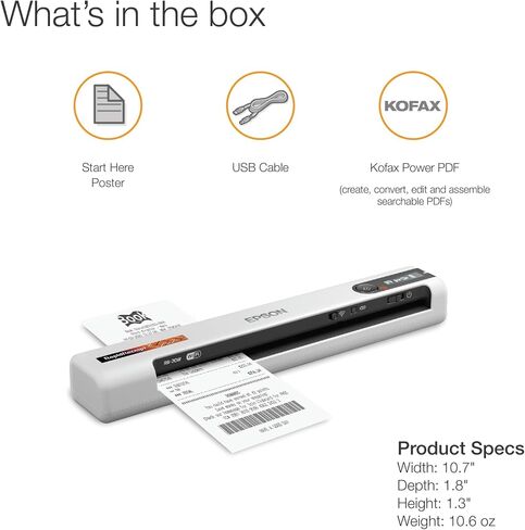 Epson RapidReceipt RR-70W Wireless Mobile Receipt and Color Document Scanner with Complimentary Receipt Management and PDF Software for PC and Mac in Saudi Arabia