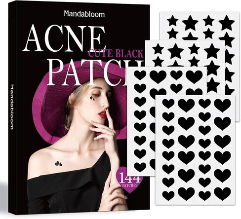 Acne Pimple Patch 144 Patches, Hydrocolloid Acne Absorbing Cover Patches with Tea Tree & Calendula Oil, Black Star&Heart Shaped Acne Stickers Cute for Face, Hydrocolloid Acne Dots for Acne Zits in Saudi Arabia