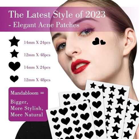 Acne Pimple Patch 144 Patches, Hydrocolloid Acne Absorbing Cover Patches with Tea Tree & Calendula Oil, Black Star&Heart Shaped Acne Stickers Cute for Face, Hydrocolloid Acne Dots for Acne Zits in Saudi Arabia