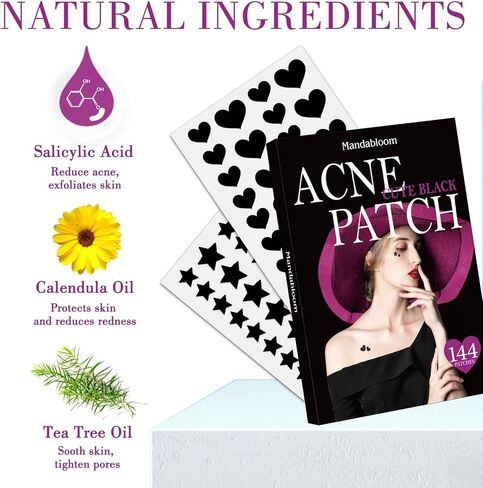 Acne Pimple Patch 144 Patches, Hydrocolloid Acne Absorbing Cover Patches with Tea Tree & Calendula Oil, Black Star&Heart Shaped Acne Stickers Cute for Face, Hydrocolloid Acne Dots for Acne Zits in Saudi Arabia