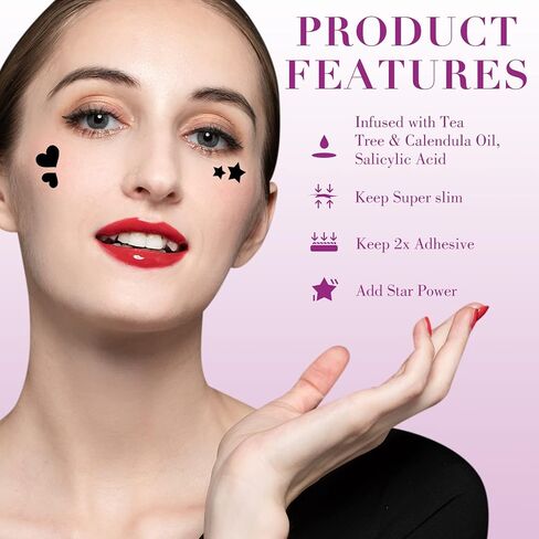 Acne Pimple Patch 144 Patches, Hydrocolloid Acne Absorbing Cover Patches with Tea Tree & Calendula Oil, Black Star&Heart Shaped Acne Stickers Cute for Face, Hydrocolloid Acne Dots for Acne Zits in Saudi Arabia