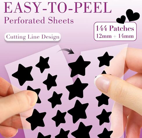 Acne Pimple Patch 144 Patches, Hydrocolloid Acne Absorbing Cover Patches with Tea Tree & Calendula Oil, Black Star&Heart Shaped Acne Stickers Cute for Face, Hydrocolloid Acne Dots for Acne Zits in Saudi Arabia
