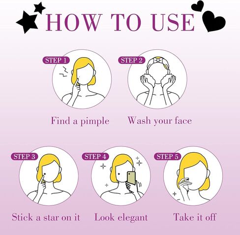 Acne Pimple Patch 144 Patches, Hydrocolloid Acne Absorbing Cover Patches with Tea Tree & Calendula Oil, Black Star&Heart Shaped Acne Stickers Cute for Face, Hydrocolloid Acne Dots for Acne Zits in Saudi Arabia