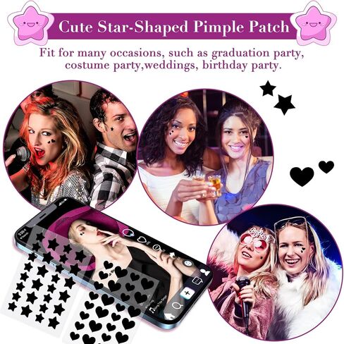 Acne Pimple Patch 144 Patches, Hydrocolloid Acne Absorbing Cover Patches with Tea Tree & Calendula Oil, Black Star&Heart Shaped Acne Stickers Cute for Face, Hydrocolloid Acne Dots for Acne Zits in Saudi Arabia