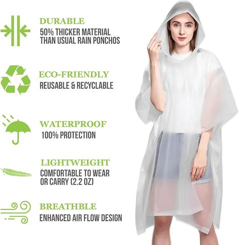 iGenztech Rain Ponchos for Adults - Unisex, ECO-Friendly, 100% Plant Based Material, Disposable Raincoat, 5 Pack (Includes 5 Bags for Recycling Rain Ponchos) in Saudi Arabia