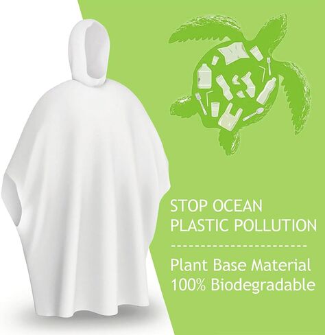 iGenztech Rain Ponchos for Adults - Unisex, ECO-Friendly, 100% Plant Based Material, Disposable Raincoat, 5 Pack (Includes 5 Bags for Recycling Rain Ponchos) in Saudi Arabia