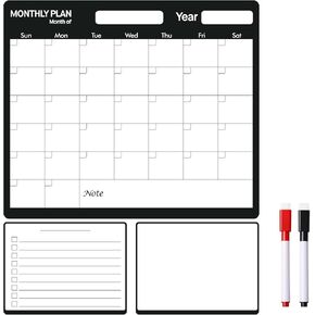 Dry Erase Calendar for Refrigerator Whiteboard, Planning Board Weekly Monthly Planner 13.8"x12" with 2 Markers and 2 Pads