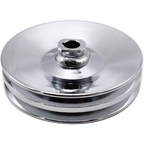 1 SET SHLPDFM Chrome Saginaw Power Steering Pump Pulley Double Groove V-belt 5/8" Key Way Shaft Fits for SBC BBC Chevy 350 454 Gm, Chevy, Pontiac, Oldsmobile, Buick 8948