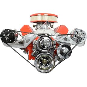 ICT Billet SBC Alternator Power Steering A/C Compressor Bracket Kit for Long Water Pump 305 327 350 383 5.0L 5.7L V8 Eight Cylinder Carburetor V Belt Compatible With Chevrolet 551745