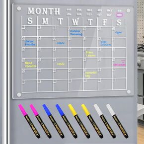 Magnetic Dry Erase Calendar Acrylic Calendar Clear Whiteboard 16x12 Inches for Fridge with 6 Magnetic Dry Erase Markers
