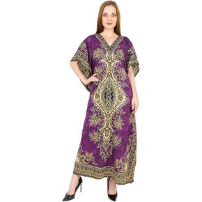 فستان قفطان نسائي من Three Eye Store فستان للشاطئ بطباعة قبلية عرقية مقاس كبير ورقبة على شكل حرف v فستان طويل فضفاض كيمونو in Kuwait