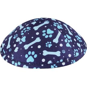 Zion Judaica Dog Lovers Kippah Bones and Paws Patterned Yamaka Multi Blue Pet Design Yarmulka for Bar/Bat Mitzvah Wedding