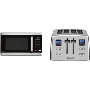Cuisinart CMW-110 Stainless Steel Microwave Oven, Silver & CPT-435P1 4-Slice Countdown Motorized Toaster, Stainless Steel
