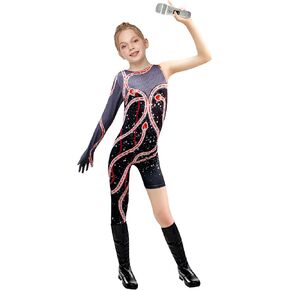 Girls Sparkles Outfit Little Kids Singer Concert Bodysuit Snake Clothes Jumpsuit