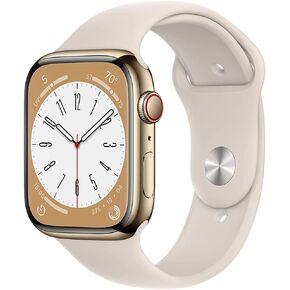 Apple Watch Series 8 (GPS + Cellular, 45mm) - Gold Stainless Steel Case with Starlight Sport Band (Renewed)