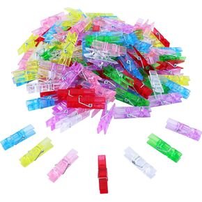 140 Pcs Mini Clothes Pins Colored - Small Clear Clips for Hanging Picture String, 1.37 Inch Plastic Photo Clips Transparent, 7 Colors